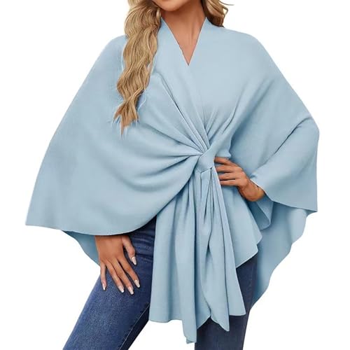 Chales y envolturas frontales abiertas para mujer, elegantes ponchos finamente drapeados, cárdigan de punto para vestido de noche, boda, citas, interiores y exteriores, para mujer, Reino Unido, azul