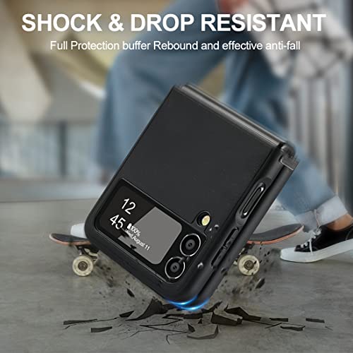 Kezihome Samsung Galaxy Z Flip 4 Case, Samsung Z Flip 4 Genuine Leather Case, Slim Thin Shockproof Full-Body Protective Cover Phone Case Compatible With Galaxy Z Flip 4 5G (Black) #TOP7