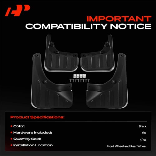 Image of A-Premium Mud Flaps Compatible with Mercedes-Benz GLK280 2009, GLK300 2010-2015, GLK350 2009-2015, No Drilling Required Mud Guards with Hardware Accessories, Set of 4 Front and Rear