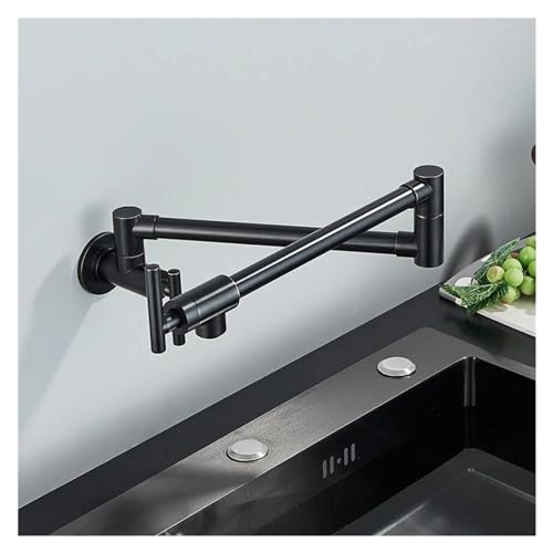 Robinet de cuisine mural pour évier moderne, mitigeur laiton noir pliable - 3