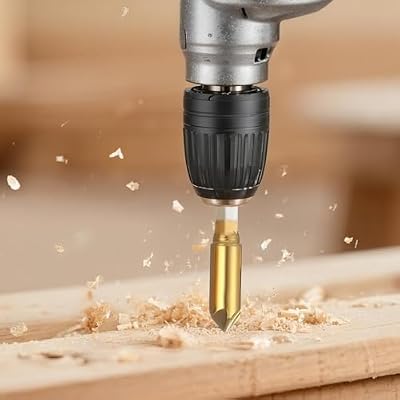Countersink Drill Bit Set 6Pcs Titanium Coated Chamfer Bits with Hex Shank, 90-Degree 5-Flute Woodworking Metal Drilling Tool Kit for DIY Furniture Repair, Imperial Sizes 1/4 to 3/4 Inch