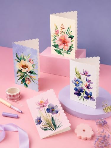 Image of DOODLE Floral Blank Notecards with Envelopes - Set of 24 Mini Greeting Cards with 24 Envelopes & 48 Stickers | Thank You Notes, Gift Enclosures & All Occasion Cards