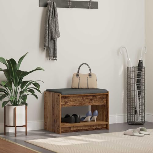 Banc de couloir avec coussin et étagère meuble rangement bois vestiaire 63cm