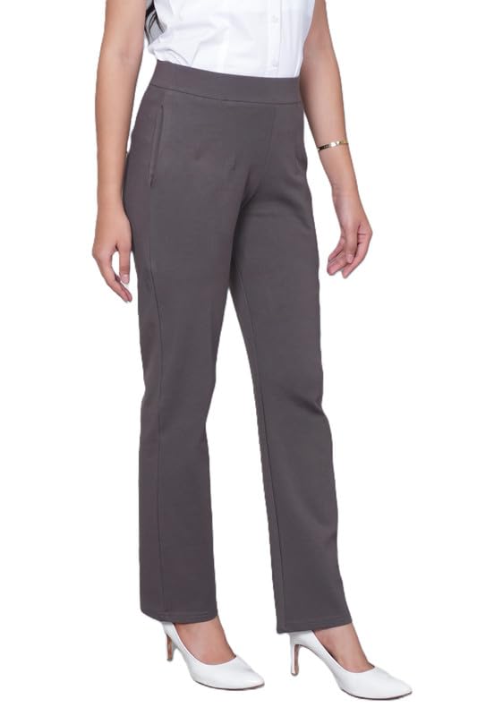 Image of Mlada Straight Fit Cigarette Pencil Pants Elastic Waist Band Mid High Waist Formal Office Trousers for Women, Pockets for Travel Stretch Cotton Knit Full Length Regular /Plus Size
