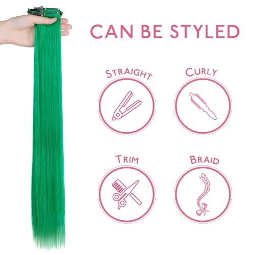Image of WENNALIFE 12 PCS Green Hair Extensions Clip in, Colored Clip in Hair Extensions for Kids Highlights Rainbow Hair Clips for Girls Synthetic Straight Pop-up Style Colorful Festival Girl Hair Accessories