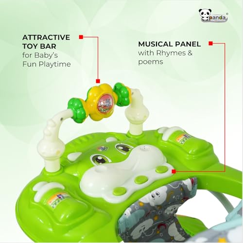 Image of Panda Baby Products Walker with Push Handle, Musical Toys & Adjustable Height - Safe & Comfortable Learning Walker for Babies (6-18 Months) (Green, 111 Baby Walker)