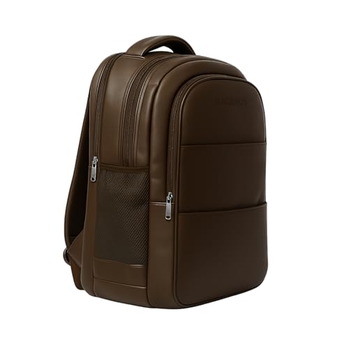 Image of Bagbros 30L Faux Leather Laptop Backpack for Men & Women - Premium Waterproof Anti-Theft Travel Bag with Multi-Pocket Organizer | Work, Gym, Office, College, School Use