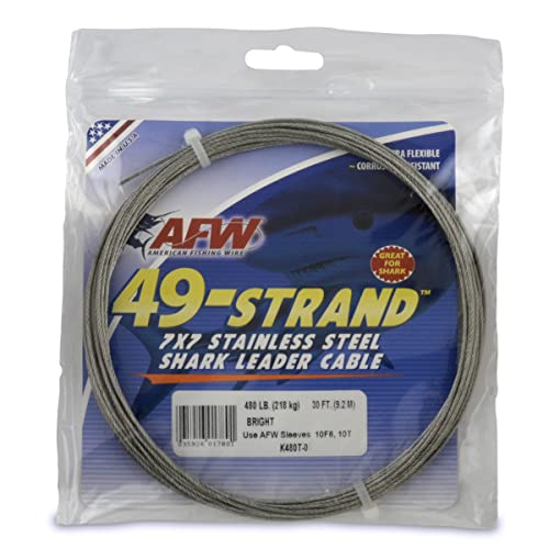 AFW Fishing Wire 49 Strand, 7x7 Stainless Steel Leader Cable, 480lb - 30ft