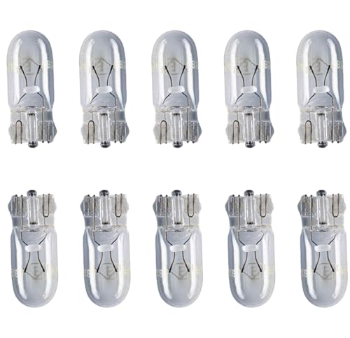 PLUSHA 10 X 501 Capless Sidelight Bulbs 12V 5W W5W Car Light Bulbs for Interior Number Plate Dashboard & Side Light Clear Replacement Automotive Bulbs