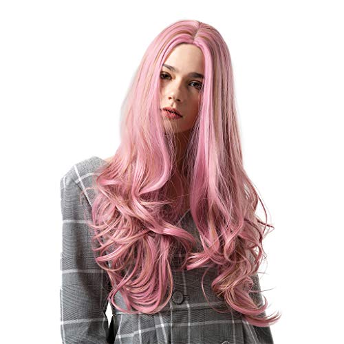 Baoblaze 26 Polegadas Moda Mulheres Cabelo Comprido Peruca Cosplay - Rosa