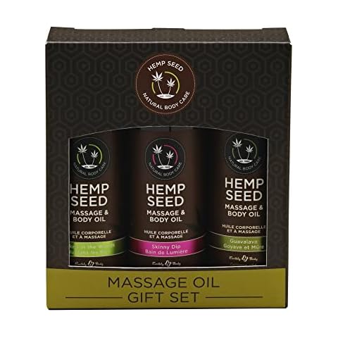Hemp Seed Massage & Body Oil Gift Set - 2 oz Naked in The Woods, Skinny Dip & Guavalava Scents - with Hemp Seed, Apricot, Grapeseed & Sweet Almond Oil - Vegan & Cruelty Free Cover