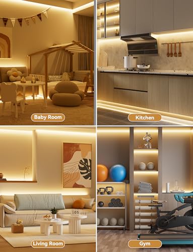 Image of PAUTIX COB LED Strip Light,LED Lights 16.4ft,UL Listed Warm White 2700K Dotless Strip Lights,CRI93+ Super Bright Dimmable 24V Flexible Tape Light with RF Remote,for Cabinets,Kitchen Office Lighting