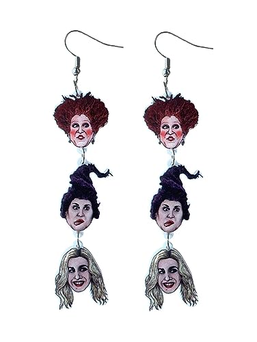 Cute Pair of Drop and Dangle Hocus Pocus Themed Earrings for Women, Teens, Halloween Costumes. Cute Sanderson Sister Themed Costume Accessories for Women. Drop and Dangle Winnifred Sanderson Earrings