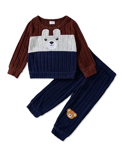 Image of NZRVAWS Toddler Baby Boy Clothes Pullover Sweater Ripped Jean Sweatsuit Little Boy Outfit Fall Winter Clothing Set 6M-7T
