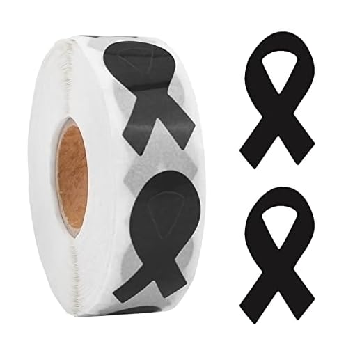 Wandic Pegatina de Cinta Negra, 500 pcs Pegatinas de Conciencia de la Cinta Negra Etiquetas Roll Black Melanoma Conciencia de la Cinta Sellado de Paquete de Cinta para el Recuerdo del Recuerdo
