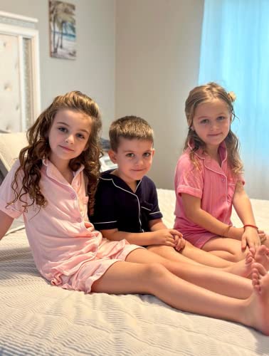 Luxilooks Girl Comfy Pajama Set Pj Short Sleeve Sleep Shirts With Pocket Button Sleepwear Summer Clothes(Rose Red,8-9Y) #TOP4
