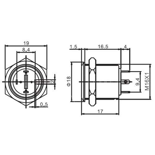 Interrupteur de commande 16mm pour panneau lumineux 5V - 6
