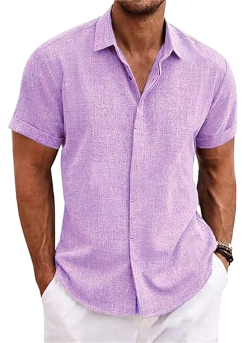 PADOLA Chemise Lin Homme Manches Courtes Boutonnée Chemisette Homme Chemises d'été Unie Chemise de Plage en Coton Coupe Régulière Tee Shirt Décontracté Chemiser...