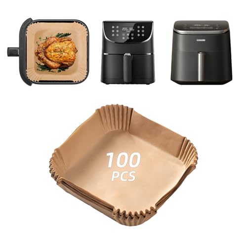 100 Stück Airfryer Backpapier Zubehör für Heißluftfritteuse COSORI 5 5L 6L 10 8L Turboblaze Airfryer XXL Turbo Tower Pro Smart Cosori Heißluftfritteuse Zubehör Papier für COSORI CAF-DC601-KEU DC112