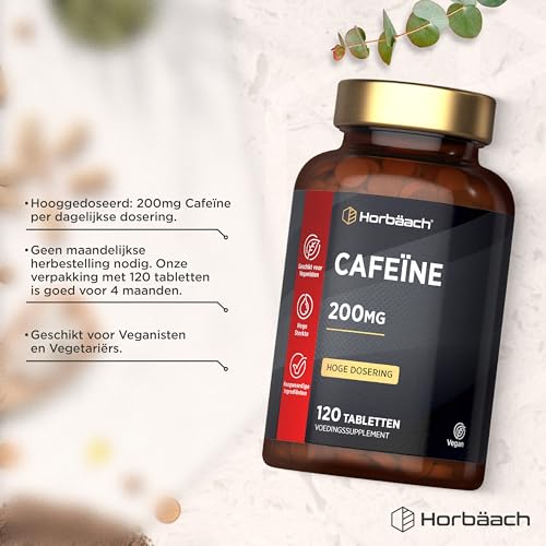 Cafeine Pillen 200mg | 120 Cafeïnetabletten | Veganistische | Hoge Dosering | Pre Workout Supplement | Caffeine Tablet | Horbaach - Afbeelding 3