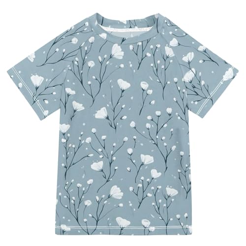 ALAZA Kids Rash Guard Boys Toddler Swim Shirts Short Sleeve Haze Blue Flowers UPF 50+ 3T