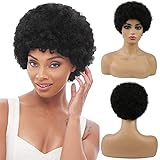 TopWigy 8' Short Afro Wig Brazilian Virgin Natural Looking Human Hair Wigs 70s Afro Kinky Curly Wigs for Black Women for Cosplay Fancy Party