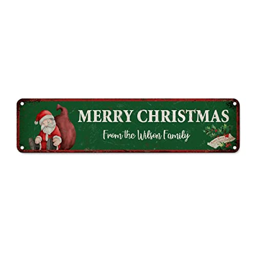 Panneau mural en métal Merry Christmas vert 61x15,2cm pour porche rustique