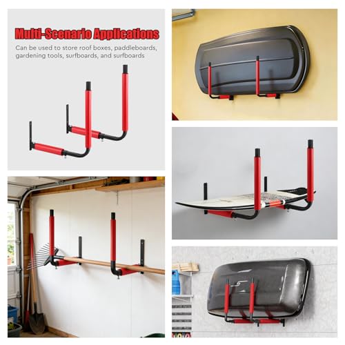 SWAWIS 1 Paar Wandhalterung für Dachboxen Verstellbarer 33-57cm, Maximale Tragkraft: 50KG, zur Aufbewahrung von Dachboxen Surfbrettern Sportgeräten(Rot)