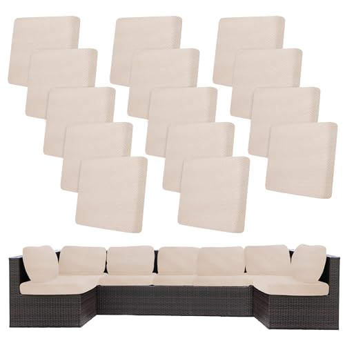 Image of 14Pcs Stretch Patio Cushion Covers,Outdoor Couch Covers Replacement,Outdoor Couch & Sofa Slipcovers,for Patio Furniture Cushion Covers,Washable Reusable Furniture Protector (Beige,Cover Only)