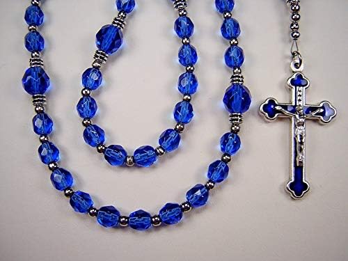 Boys Blue 1st Communion Rosary 16 inch Catholic Sapphire Blue Czech Glass Beads Primera Comunión el nino Catolico Rosario