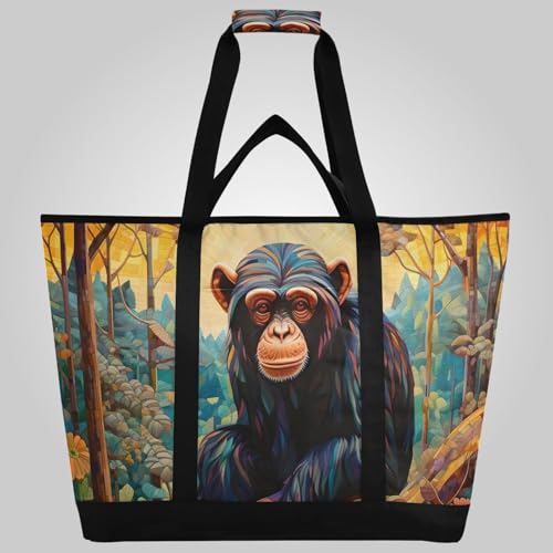 Bolsa térmica aislada con diseño de mono con flores en el bosque, plegable, reutilizable, para alimentos