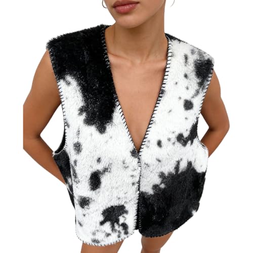 Gilet imprimé vache col en V sans manches pour costume de cowgirl