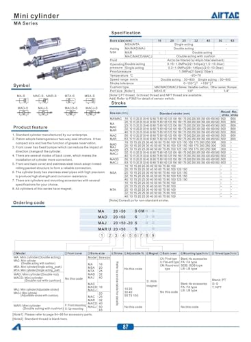 Vérin pneumatique en acier inoxydable MA16 robuste avec course longue de 350mm - 4