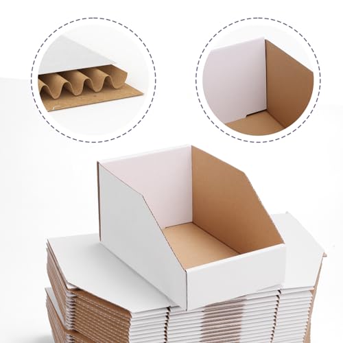 Image of EXYGLO Cardboard Storage Bins 35 Pack, 9.4x4x4.5 Inch Cardboard Boxes, Corrugated Organizer Bins for Pantry, Shelves, Garage, Office, Shop, White