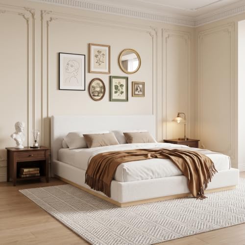 Image of Merax Upholstered Platform Bed Frame, Fabric Headboard, King