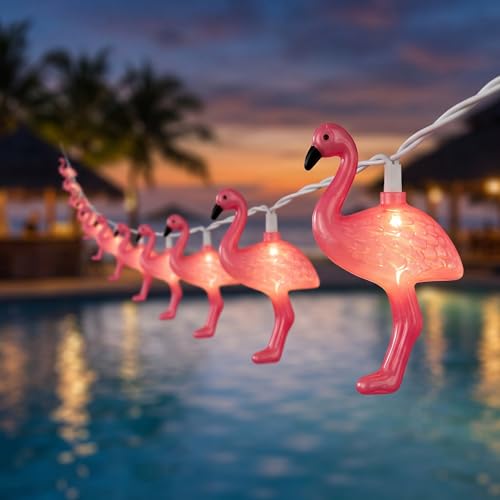 Jasneniebo Summer Themed Pink Flamingo String Lights 8.5Ft Tropical Beach Flamingo Decor Lights Indoor/Outdoor Party Lights for Bedroom Birthday Wedding Holiday Hawaiian Tiki Tropical Party Dcor