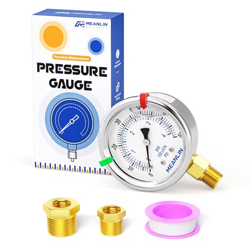 MEANLIN MEASURE 0~60Psi Liquid Filled Pressure Gauge Stainless Steel 1/4' NPT 2' FACE DIAL for Pool...