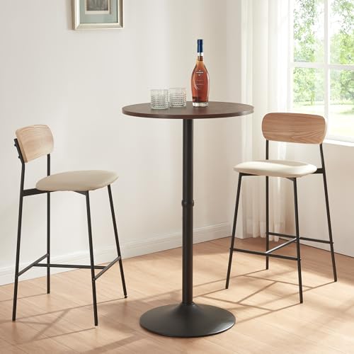 [en.casa] Table Haute Ronde Table de Bistrot Table de Bar Mange-Debout Style Intemporel pour Salon Cuisine Salle à Manger Acier MDF 100 x 60 cm Noir Effet Noyer
