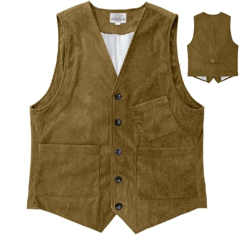 Gilet de cowboy pour hommes en velours côtelé marron vintage style western classe