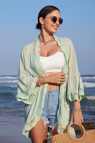 Spadehill Women's Summer Lightweight Cardigan Lace Cover Up 3/4 Sleeve Kimono3