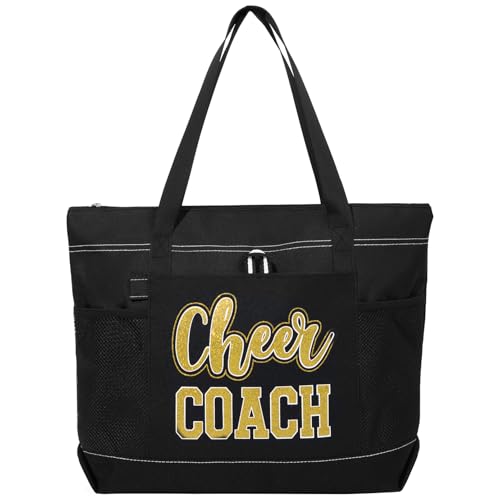 Aileam Cheer Coach Tote Bag for Cheerleaders Cheerleading Coach Gift Large Canvas Cheer Bag with Zipper Reusable Shopping Bag for Cheerleader Cheer Stuff Organizer for Girls Coaches