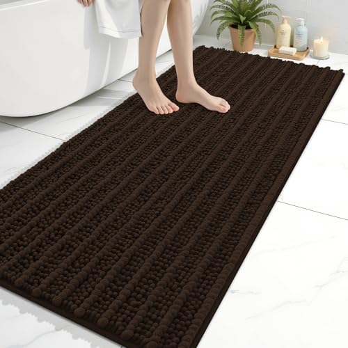 Image of Arotive Luxury Bathroom Ruuner Rugs 54x24, Extra Soft Thick Absorbent Shaggy Chenille Bath Rugs, Machine Wash Dry, Bath Mats for Bathroom Floor, Tub and Shower, Home Decor Accessories, Brown
