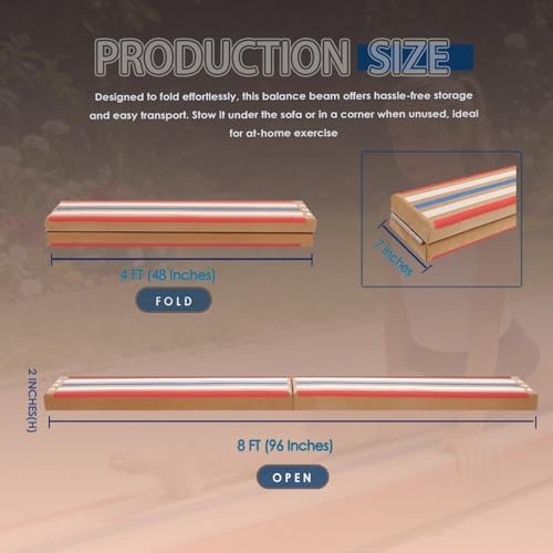 8 FT Folding Laser Beam Gymnastics, Non-Slip Floor Balance Beam | 330 Lbs Capacity, Pro-Grade Solid Wood Core for Kids, Beginners Professional | Home, School, Gym Training Equipment - 5