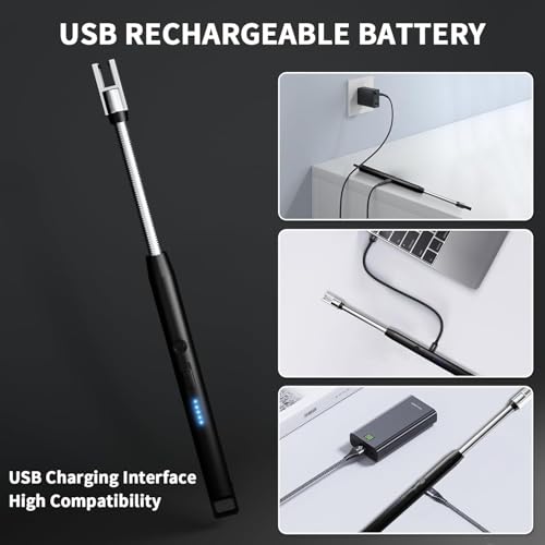 Image of Electric Candle Lighter Plasma Arc Windproof Flameless with 360 Flexible Neck USB Rechargeable Lighter for Light Candles Gas Stoves Camping Barbecue Fireworks (2)