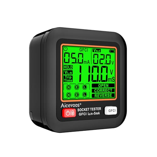 Aicevoos Testeur de prises avec test RCD et écran LCD, 6 types de diagnostics de pannes, affichage...
