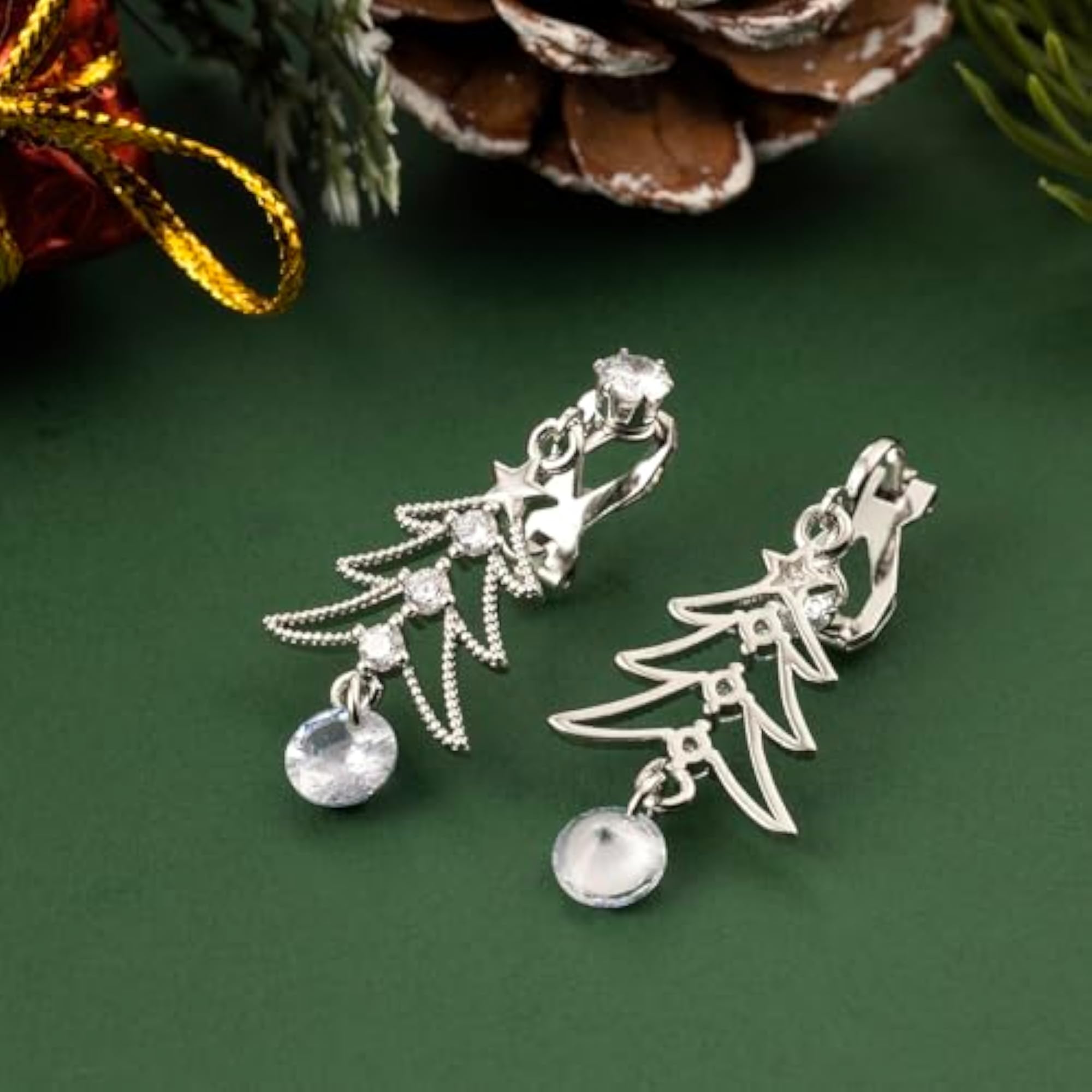 Women's Cute Christmas Tree Clip Earrings, Festive Design