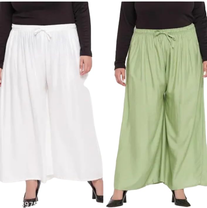 Image of Women's Jumbo Combo Palazzo | Extra Wide Leg Flared Ethnic Trousers | Pack of High Waist Relaxed Fit Palazzos for Women | Stylish Plain Solid Color Bottom Wear for Kurti & Tops | Jumbo Value Pack
