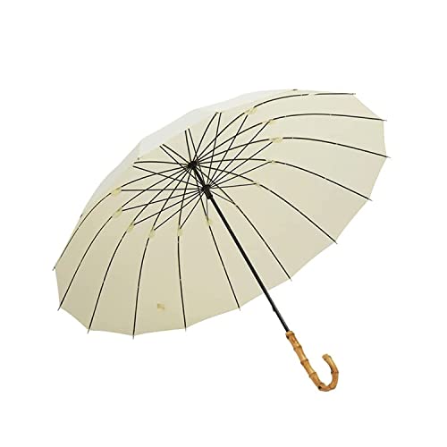 ThreeH Bamboo Stick Umbrella Auto Open Solid Color Fashionable and Simple 190T 16 Ribs,KS08 Green