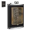 AIOIA Hip Flask Set, 8 oz roestvrij staal lederen draagbare heupfles voor whisky, Wodka Brandy Rum geschenkdoos mannen…