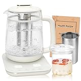Double-Layer Electric Kettle1.5L with Stew Pot,Glass Health Pot, 9-in-1 Glass Tea Maker, Programmable Touch Panel, Stainless Steel Base for Soup, Porridge, Herbal Tea